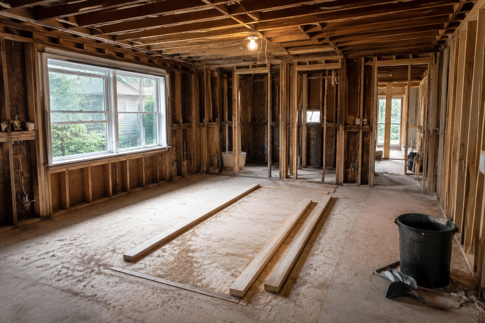 Kitchen gutted to the studs during renovation